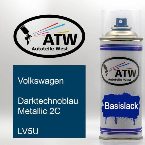 Volkswagen, Darktechnoblau Metallic 2C, LV5U: 400ml Sprühdose, von ATW Autoteile West.